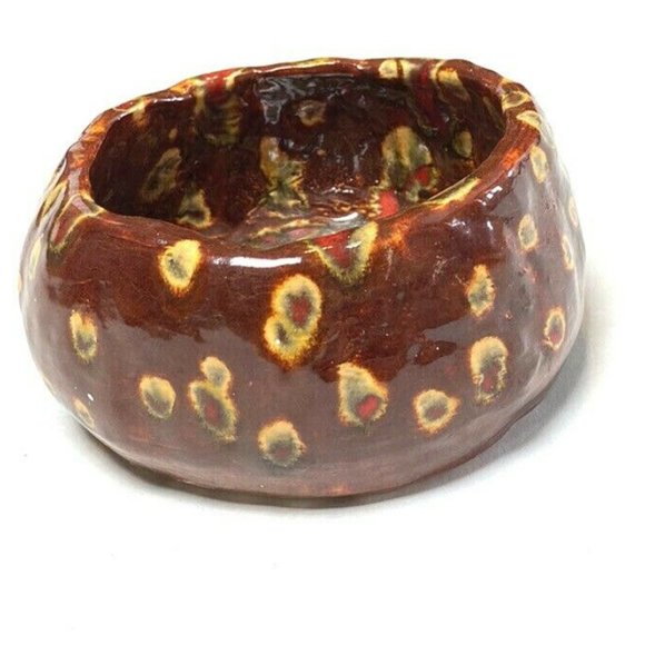 Vintage 1970s Signed Pottery Bowl Small Handmade